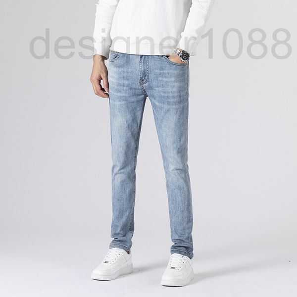

men's jeans designer men's summer thin elastic slim fitting small leg straight tube high-end fashion brand long pants 023c, Blue