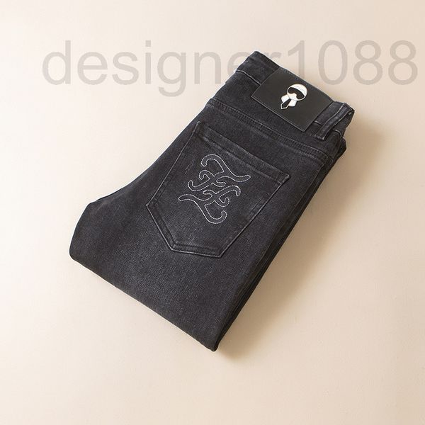 

men's jeans designer fashion brand slim print ashtray jeans men's light luxury new trend elastic feet leisure autumn and winter dz, Blue