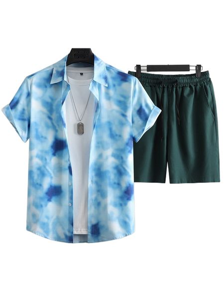 

men tie dye shirt & drawstring waist shorts without tee d6se#, Gray