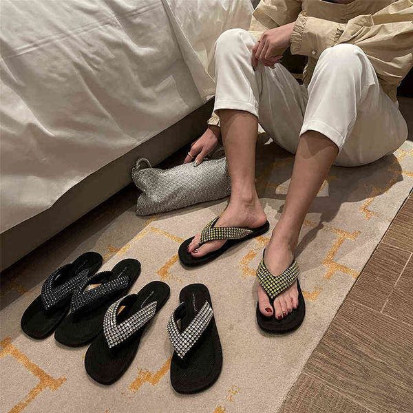 

slippers fashion women clip toe full rhinestone summer beach shoes slip on casual outdoor slides woman 39 220328, Black