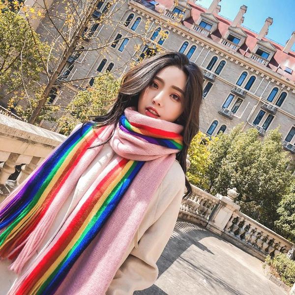 Schals Regenbogen Farbe Winter Schal Für Frauen Damen Lange Schal Wrap Mode Decke Elegante Foulard Femme LadiesScarves