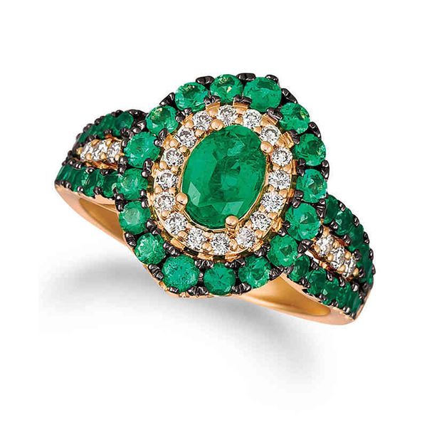 

designer fashion heart ring for woman man love highend oval inlaid emerald gold new style atmospheric fashion light luxury ring, Golden;silver