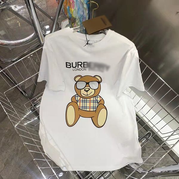 

designer 2022 european summer new short sleeve t-shirt women's fashion trend round neck loose cartoon bear letter 2002 luxury, White