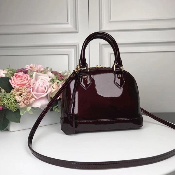 

7aalma bb shell bag women shiny patent leather flower embossed shoulder bag with lock crossbody bags designer handbags wallets clutch