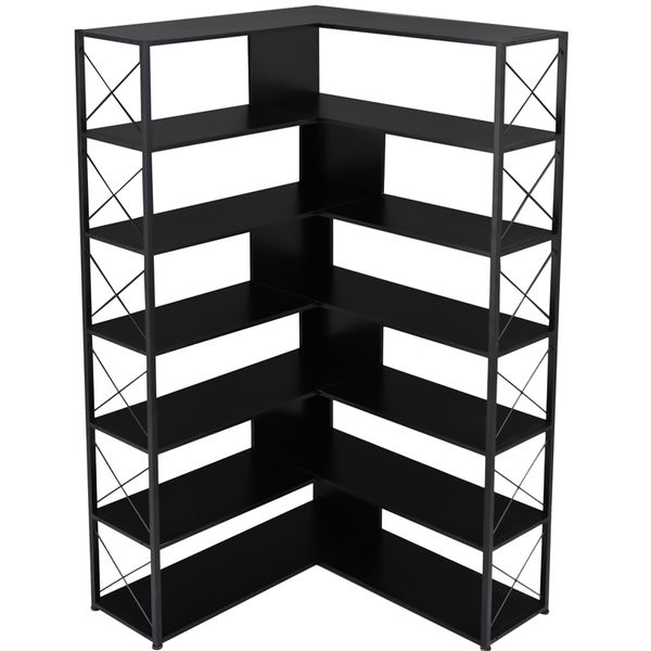 

2022 7-tier bookcase home office furniture bookshelf l-shaped corner bookcase with metal frame industrial style shelf mdf board