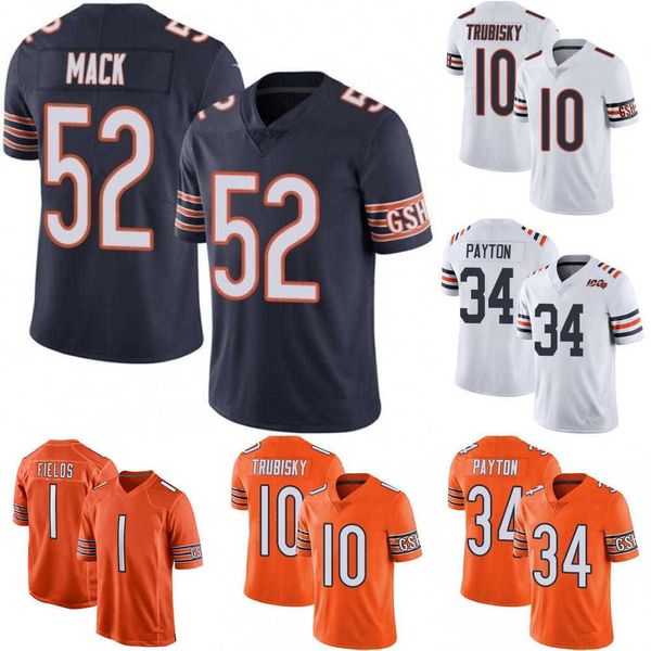 

football jerseys chicago''bears''men women youth 52 khalil mack 1 justin fields 34 walter payton 10 mitchell trubisky na, Black;red
