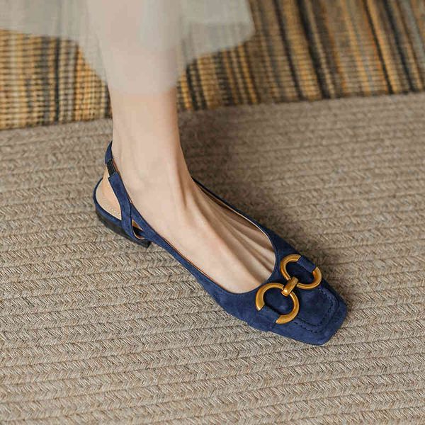 

sandals summer small square head metal decorative baotou back empty sandals korean frosted fashion flat bottom low heel nzvr, Black
