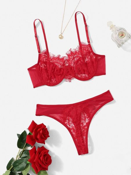

eyelash lace underwire lingerie 81ck#, Black;red