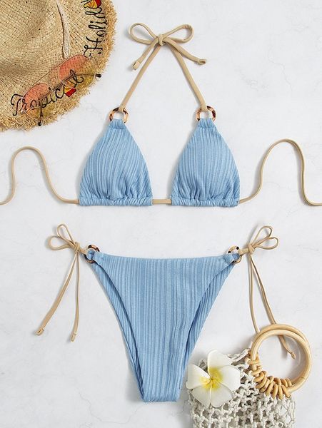 

ring linked tie side bikini swimsuit 50n6#, White;black