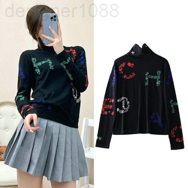 

women's knits & tees designer 2022 early spring foreign style new wool bottoming shirt women's thin color jacquard high neck knitt, White