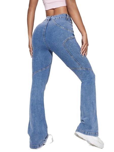 

slant pocket bootcut leg jeans 59yu#, Blue