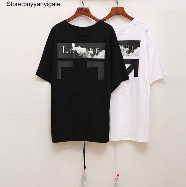 

classic mens brand t shirts offs summer designer women loose tees quality fashion t-shirt letter arrow oil painting black white tshirts owd, White;black