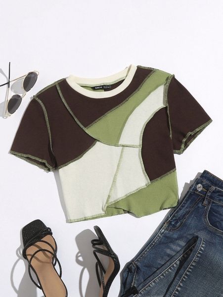 

contrast stitch colorblock asymmetrical 39ck#, White