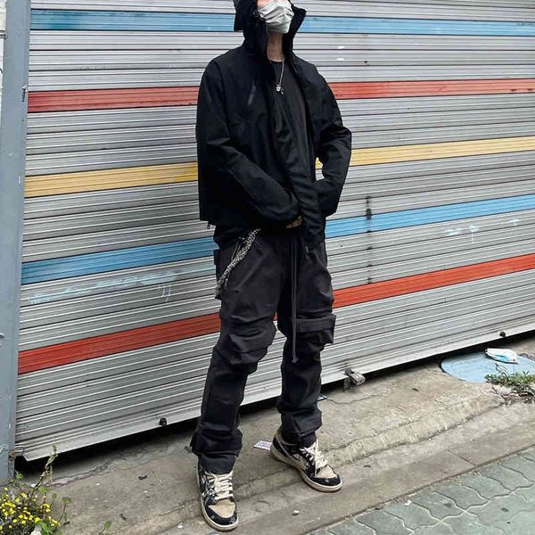 

grailz vibe fenggao street multi pocket functional overalls men's fashion brand straight tube ruffian handsome fried american pants, White;black