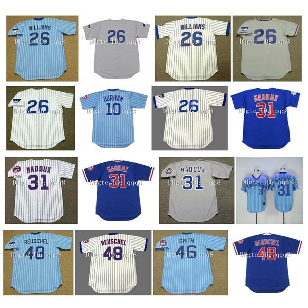 Na85 Retro 26 Billy Williams Jersey 10 LEON DURHAM Greg 31 Maddux 42 BRUCE SUTTER 48 RICK REUSCHEL 46 Lee Smith Vintage Baseball-Trikots