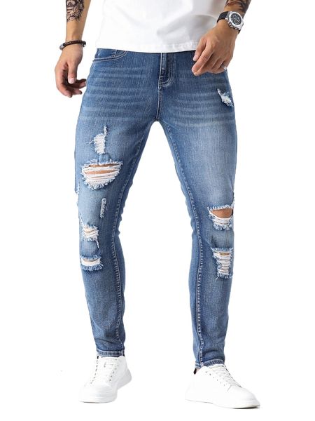 

men ripped skinny jeans p5ne#, Blue