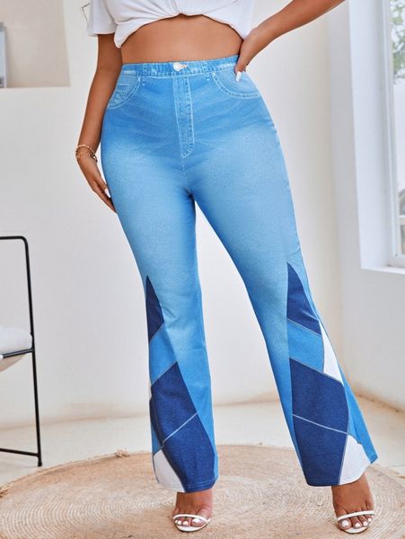 

plus geo print bootcut leg pants 78ai#, Black