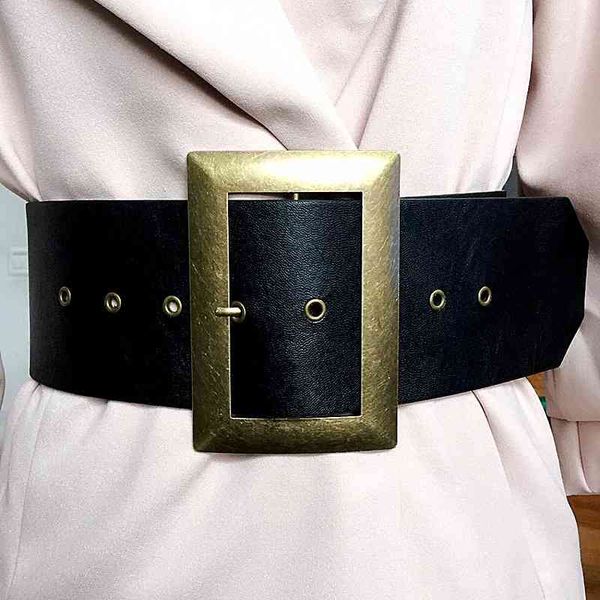

belts versatile metal square button wide waist coat belt women's ultra decorative fashion skirt 9i99, Black;brown