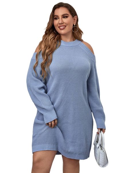 

plus cold shoulder sweater dress a7o6#, Black