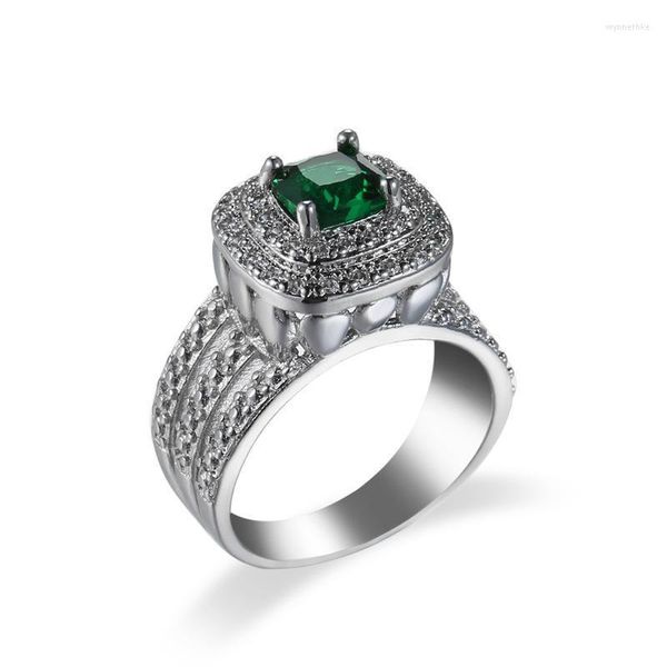 Обручальные кольца роскошные S925 Серебряный серебряный аметист Gemstone Emerald Square Геометрический кубический цирконий Женский полоса Кольцо кольцо Bridal Размер 6-10 Wynn22