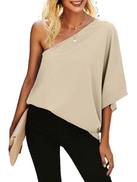 

one shoulder batwing sleeve blouse b7rs#, White