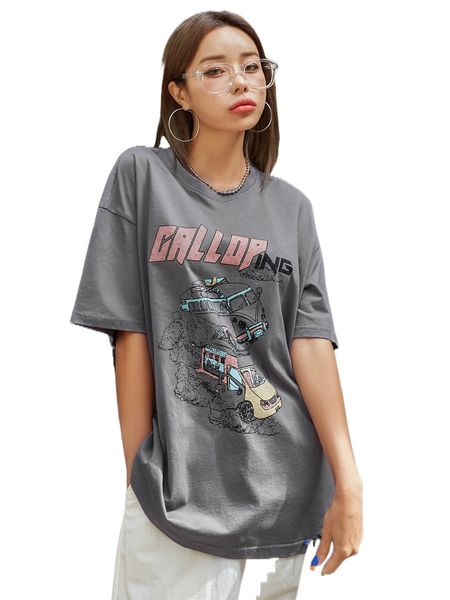 

dazy car and letter graphic drop shoulder tee j7sx#, White
