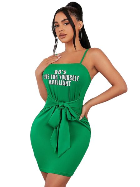 

sxy slogan graphic knot front cami dress a07q#, Black;gray