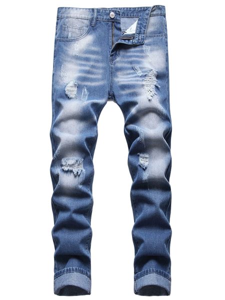 

romwe guys ripped jeans 88pd#, Blue