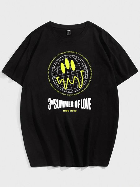 

romwe guys letter & cartoon graphic tee n6jw#, White;black
