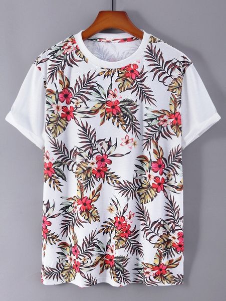

men tropical print tee p005#, White;black