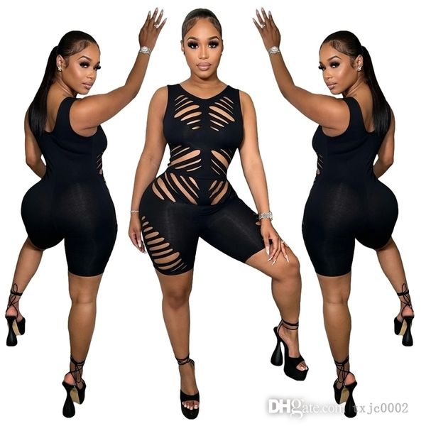 

2022 summer women jumpsuits rompers designer sleeveless vest style hollow out black bodysuits club wear, Black;white