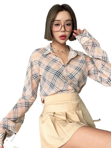 

dazy plaid button front blouse n66o#, White