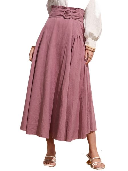 

solid belted flare skirt p4er#, Black