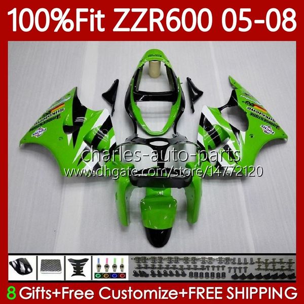 Molde de injeção corporal OEM para Kawasaki Ninja ZZR600 Venda 05-08 ZX ZZR-600 600 CC 05 06 07 08 Cowling 38HC.13 ZZR 600 600cc 2005 2006 2007 2008 VERDE NOVO 100% FIT KIT