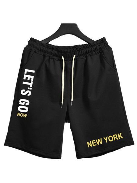 

men slogan graphic drawstring waist shorts y1ta#, White;black
