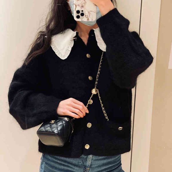 

women's knits & tees fadan  family autumn and winter style small fragrance color matching doll neck knitted sweater cardigan age reduc, White