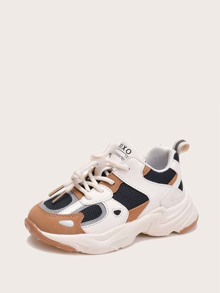 

boys colorblock lace-up front hollow out sneakers she, Black