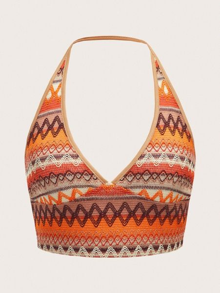

chevron print backless halter f29k#, White