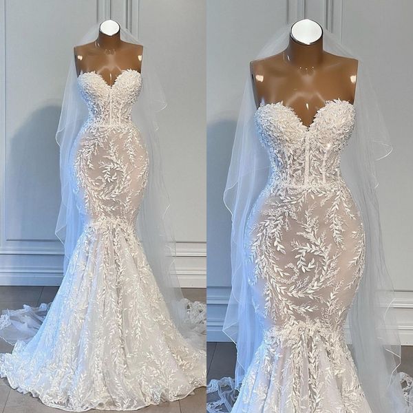 

modern mermaid wedding dresses for women sweetheart romantic bridal gowns illusion lace applique elegant vestido de novia, White