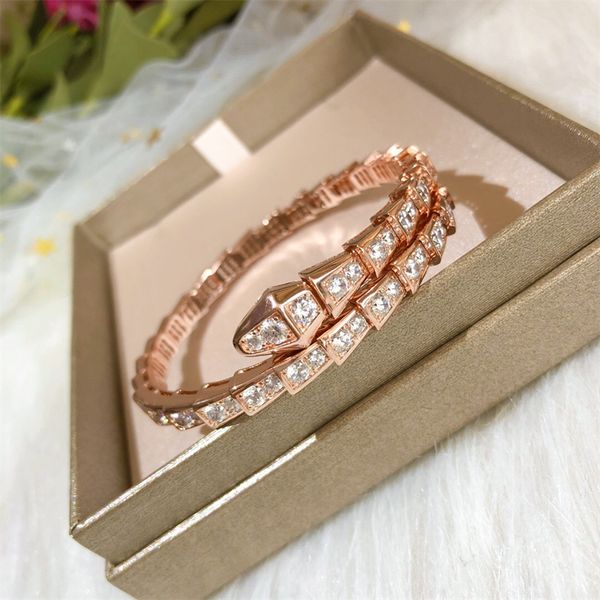 

luxury bracelet serpent bangle for women men designer jewelry silver rose gold brass full diamond charm fashion womens snake betrothal weddi, Black