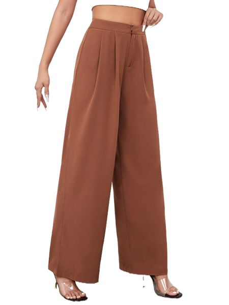 

zipper fly fold pleated palazzo pants 83nt#, Black;white