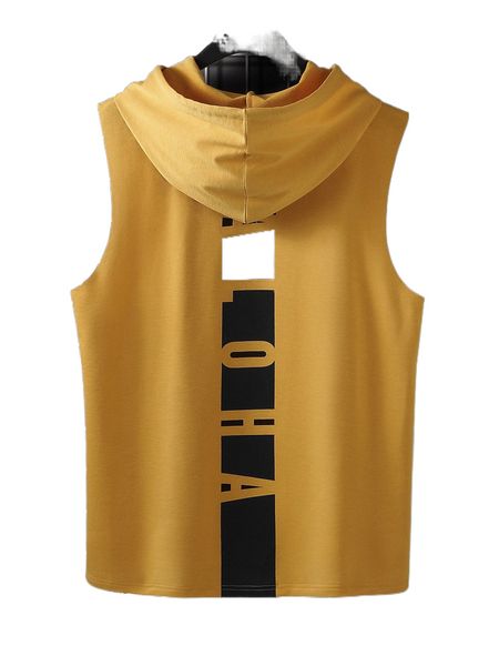 

men color block letter graphic drawstring hooded tank 17mw#, White;black
