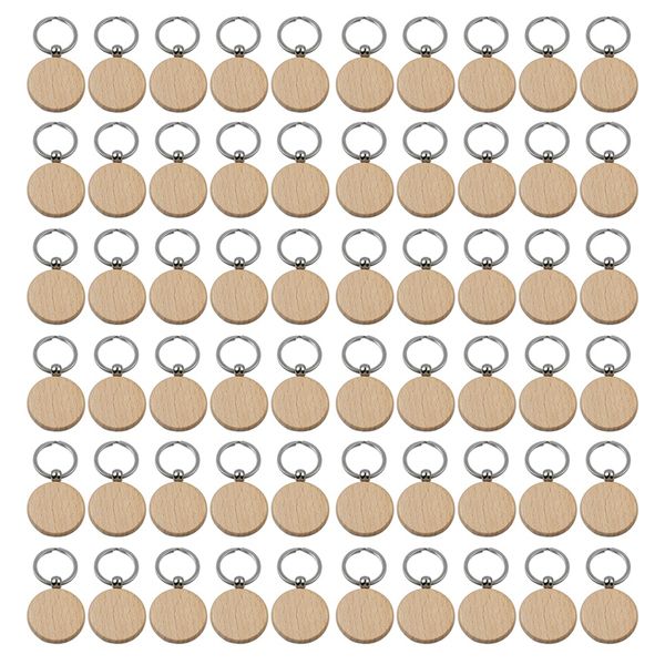 

60pcs blank round wooden key chain diy wood keychains key tags gifts, Silver
