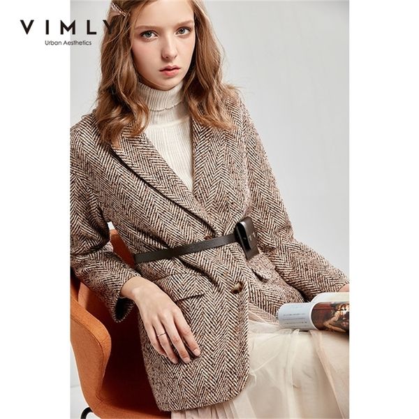 

vimly women's wool blends coat winter vintage notched striped single breasted ol style work wear blazer female jackets 30179 lj201110, Black
