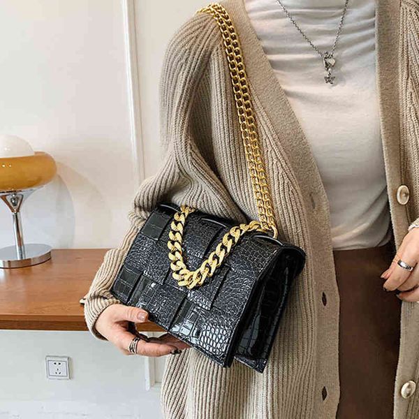 Borse da sera Luxury Alligator Woven Women Crossbody Designer Catene Borse Modello Spalla Fashion Phone Square Flap New 220507