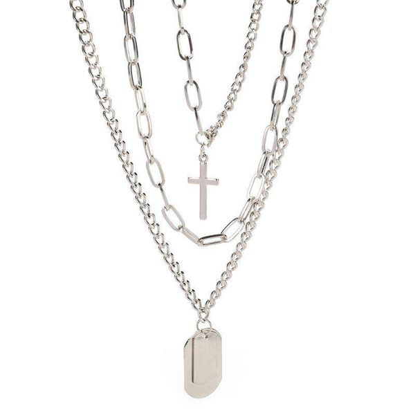 

pendant necklaces punk necklace multi-layer chain cross for women men metal chains hip hop goth jewelry gifts, Silver