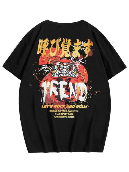 

men cartoon & japanese letter graphic tee v7e9#, White;black