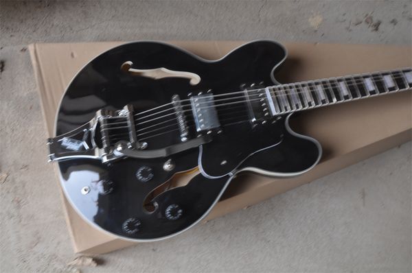 Guitarra elétrica preta 335 Jazz Six String, podemos personalizar várias guitarras