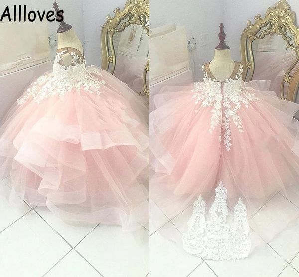 

blush pink cute tutu skirt ball gown flower girl dresses ruffles lace appliqued first communion dress for kids infant little girl formal pag, White;blue
