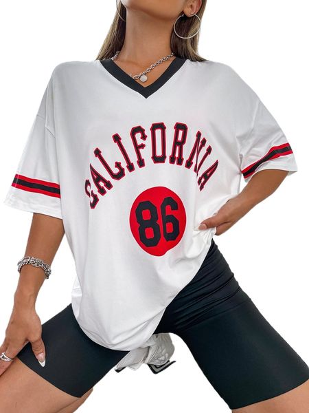 

letter graphic contrast trim drop shoulder tee r8t3#, White